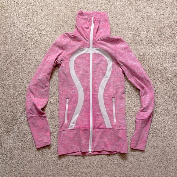 lululemon athletica Jackets & Blazers - Lululemon in stride long zip up front jacket top funnel neck pink white spacedye